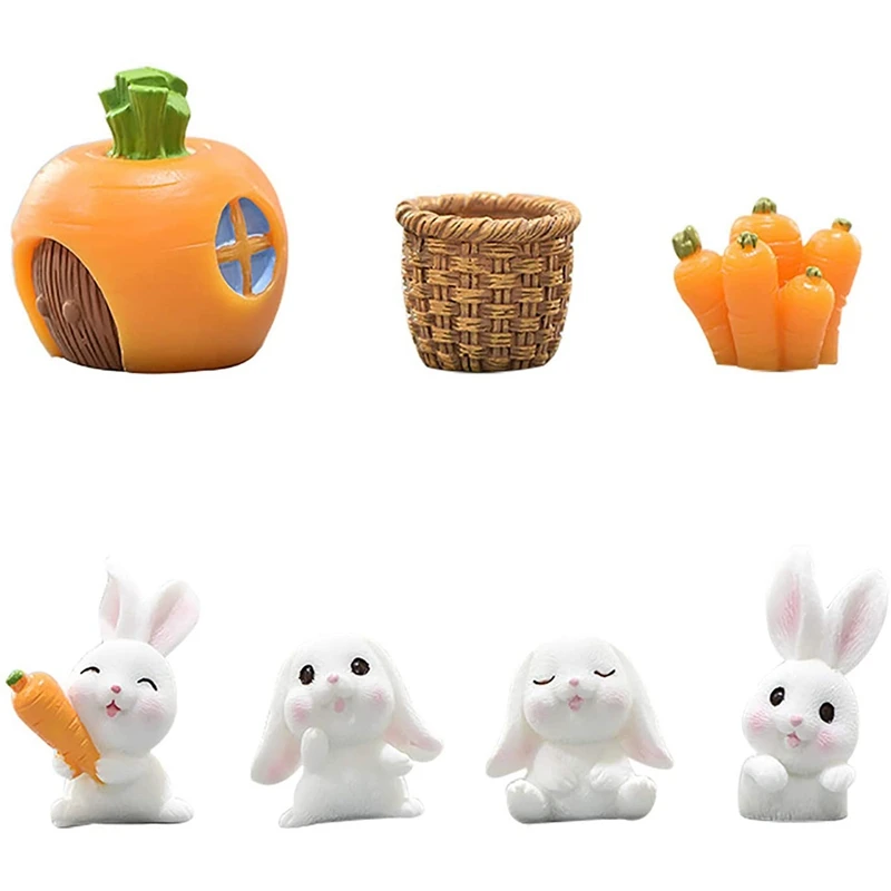 

7 Pcs Miniature Bunny Ornament Fake Rabbit Decorative Bonsai Ornament for Home Decorations Easter Gift