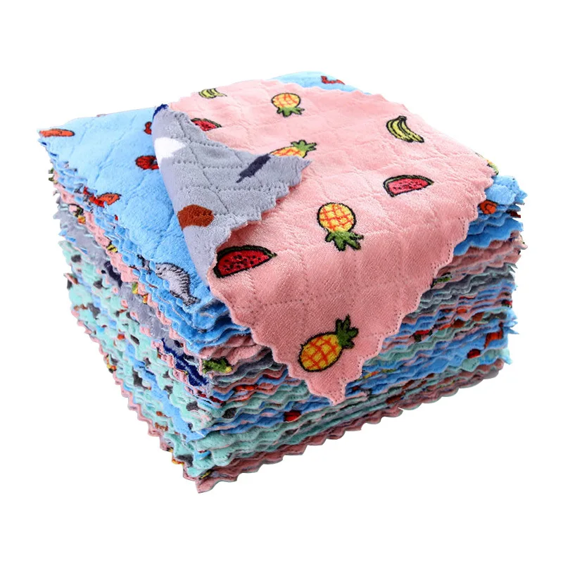 

Double-sided printing absorbent microfiber cloth thickened household cleaning coral fleece dish towel kitchen supplies washing