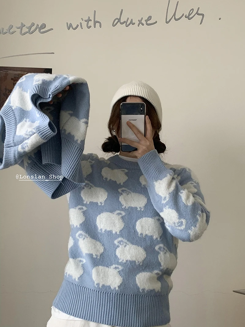 Женский свитер с круглым вырезом Lonslan мягкий жилет овечьим узором и длинным