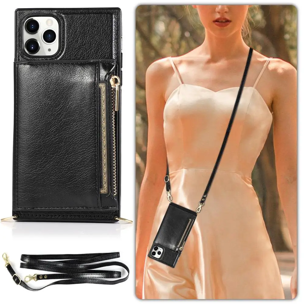 

Crossbody PU Leather Smart Phone Case w/Zipper Bag for iPhone 12 mini 11 Pro Max 11 Xs Max XR X 8 Plus 7 6 6s Plus SE 2020 Cover