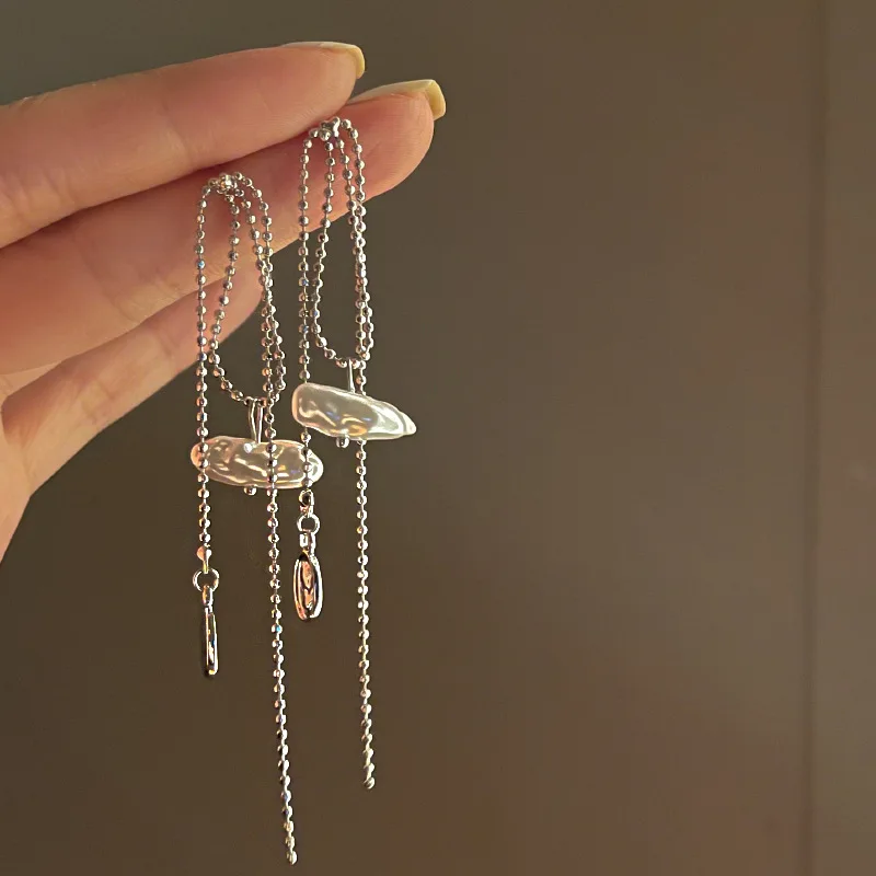 

LOVOACC Korea Irregular Baroque Pearl Long Tassel Earring for Women Silver Color Coin Drop Dangle Earrings Temperament Jewelry