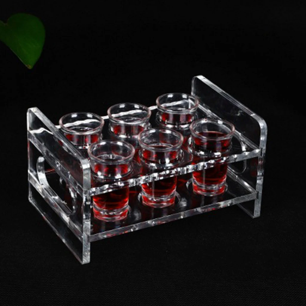 

6 Set 45ml Shot Glass with Acrylic Transparent Cup Holder for Barware, Kitchen Storage, Shot Glass Liquor Tray, Whisky Brandy