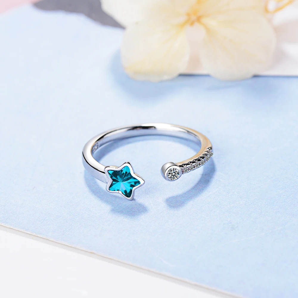 

NEHZY 925 sterling silver new woman fashion jewelry high quality blue crystal zircon starfish ring opening size adjustable ring