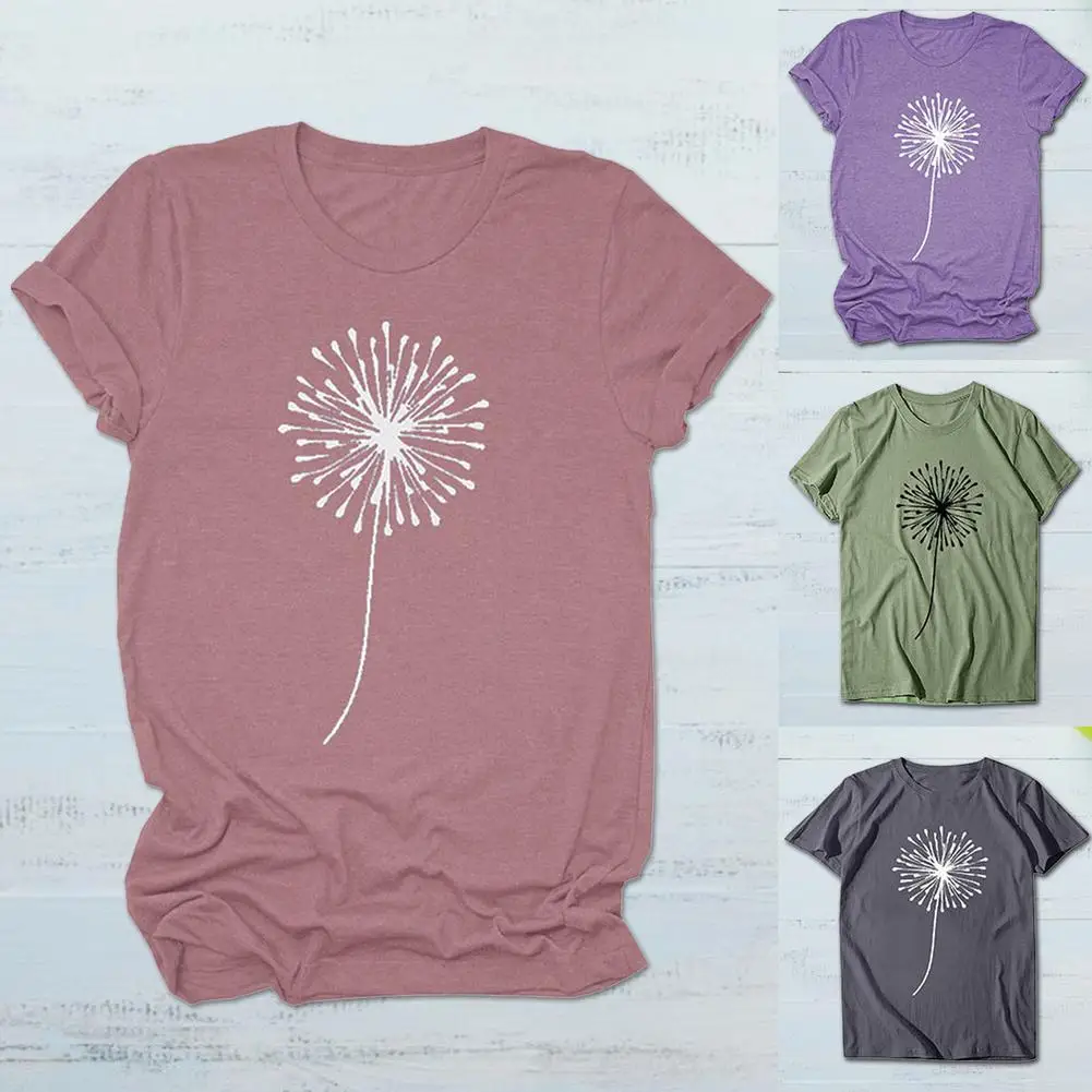 

T-shirts Women 2021 Dandelion Printing Casual 90s Fashion Trend Printing Clothes Graphic T-shirt Top Lady Print Female Tee Top