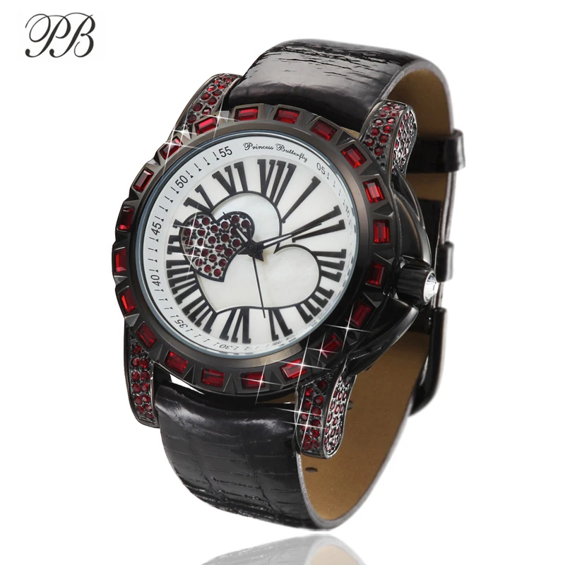 PB люблю сердце часы наручные женские Кристальные кварцевые римские цифры