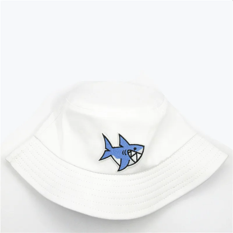 LDSLYJR мультяшная вышитая Акула хлопковая Панама шляпа рыбака уличная дорожная от