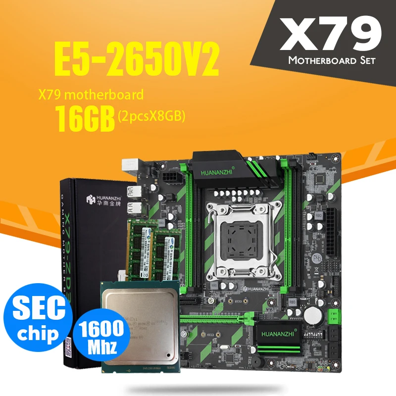 Материнская плата HUANAN ZHI M.2 NVME MATX с процессором Intel Xeon E5 2650 V2 2 5 ГГц 2*8 ГБ = 16 DDR3 1600 МГц
