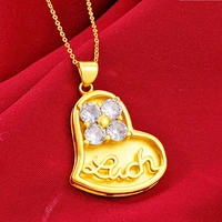 hi long not fade women 24k gold zircon love heart pendant necklace for party jewelry with chain choker birthday gift girl