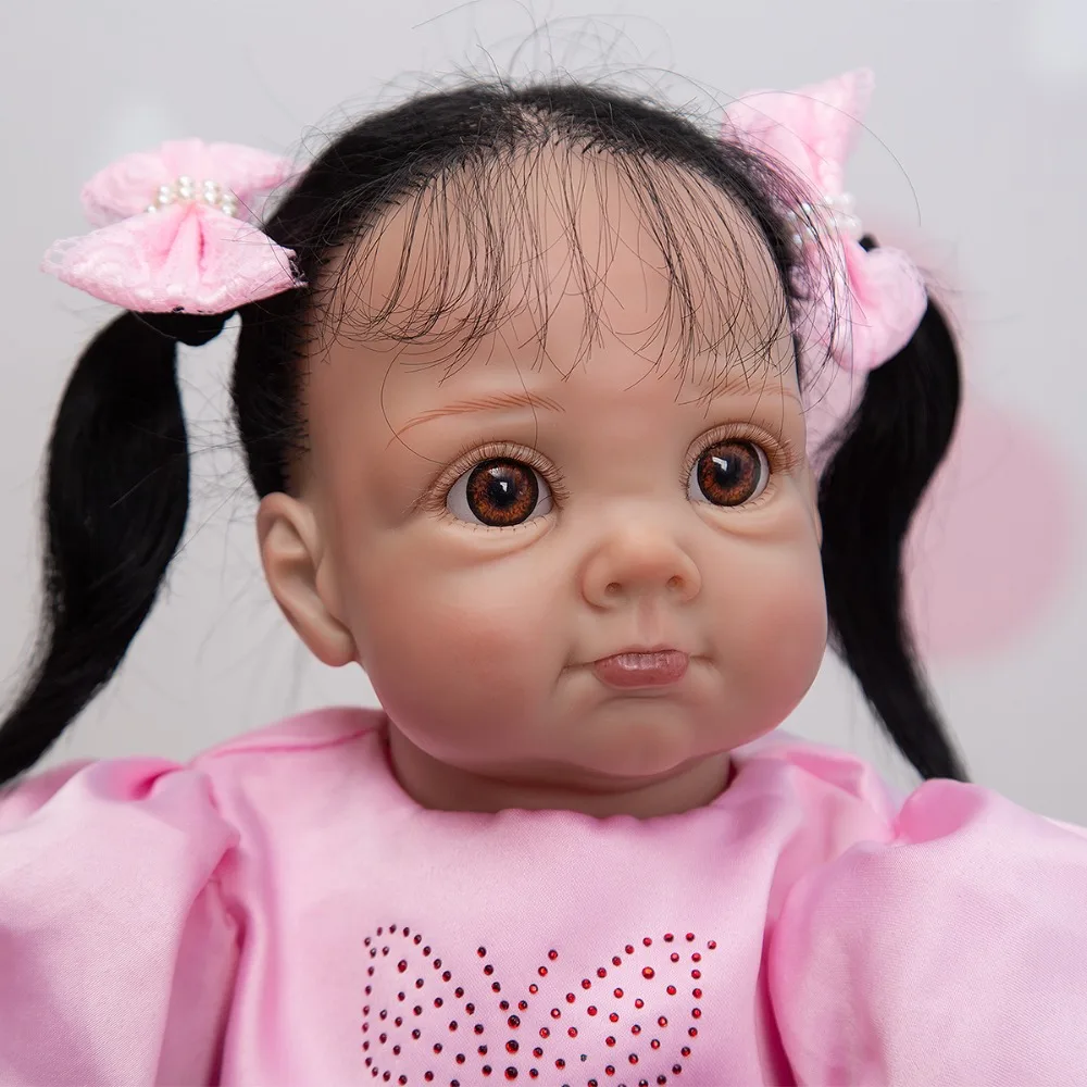 

Soft Silicone Reborn Baby Doll 55cm Lifelike 22'' bebe Reborn Menina rooted Hair Kids Playmate Cloth Body For Birthday