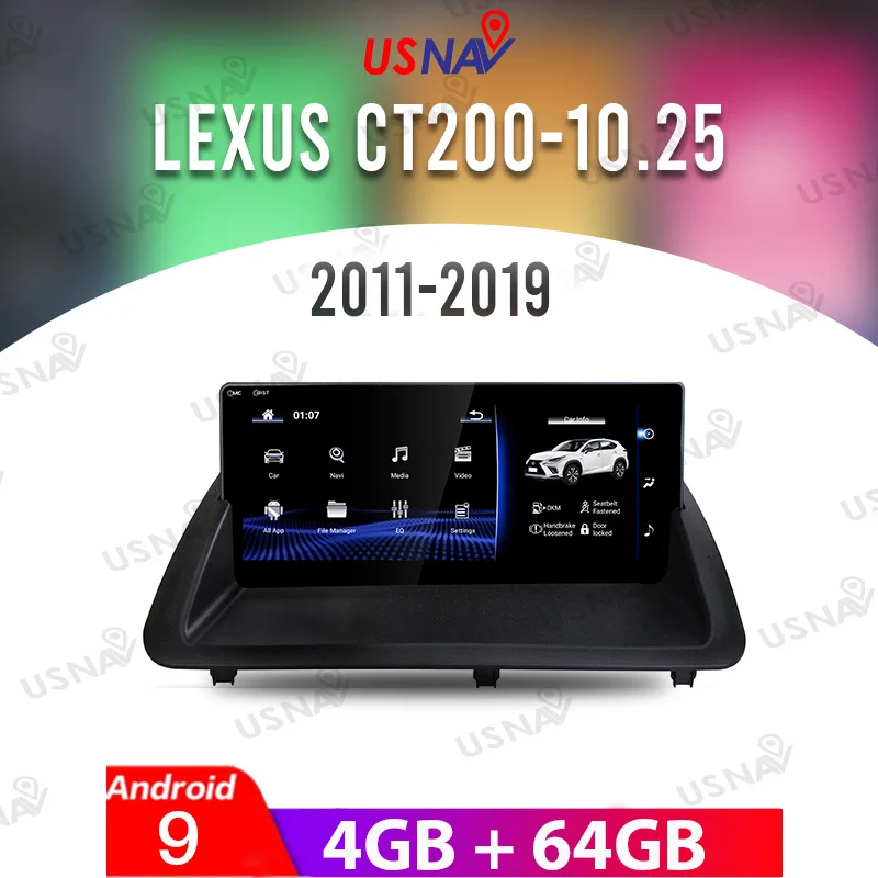 

USNAV Android 9 10.25" Car Radio for Lexus CT 200 2011-2019 GPS DVD Player Multimedia Navigation Stereo BT Video Audio IPS