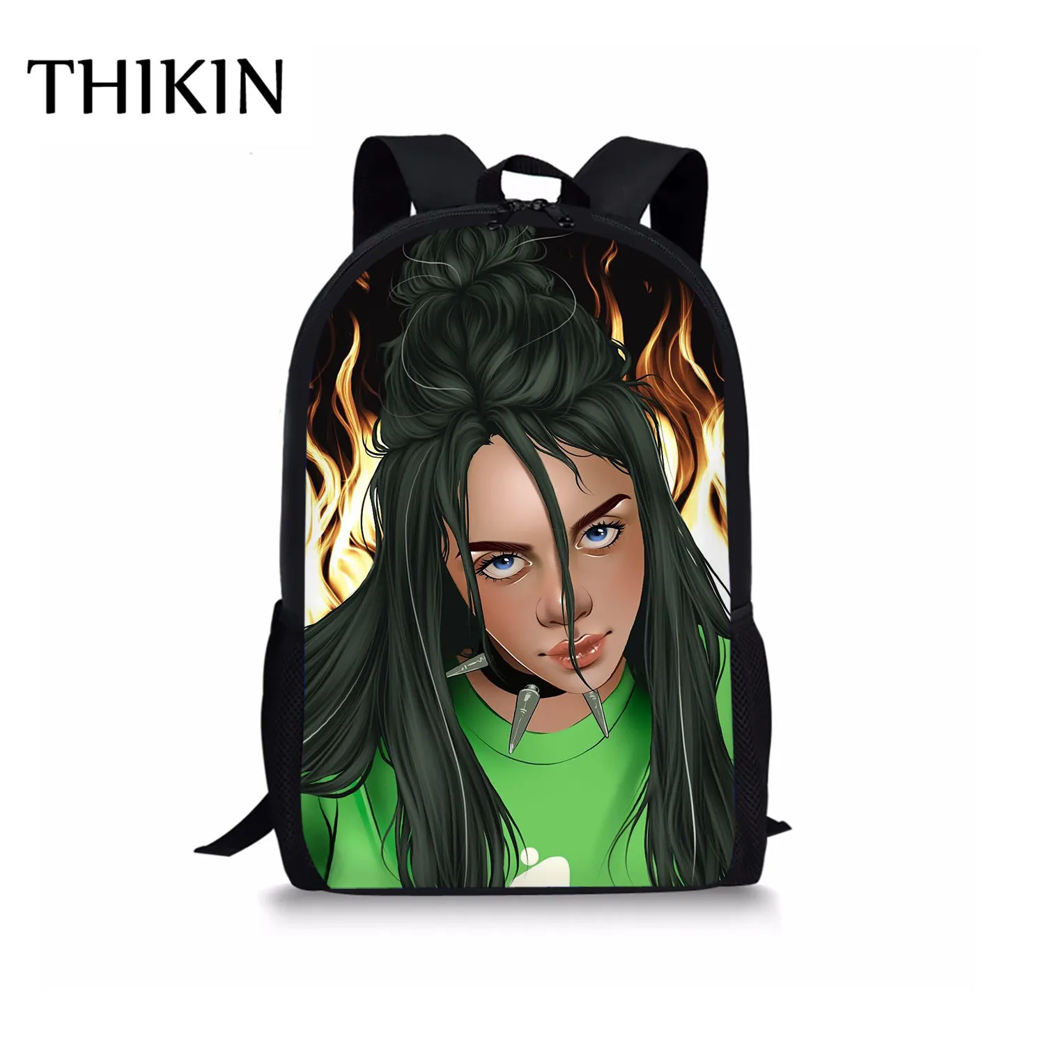 Женский рюкзак THIKIN Rapper Billie Eilish для девочек-подростков, школьная сумка в стиле хип-хоп для женщин, вместительная сумка для путешествий, Студенческая сумка Mochila - Цвет: As picture
