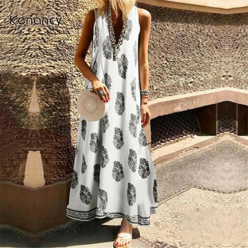 Женское богемное платье без рукавов Kenancy повседневное пляжное длинное макси с