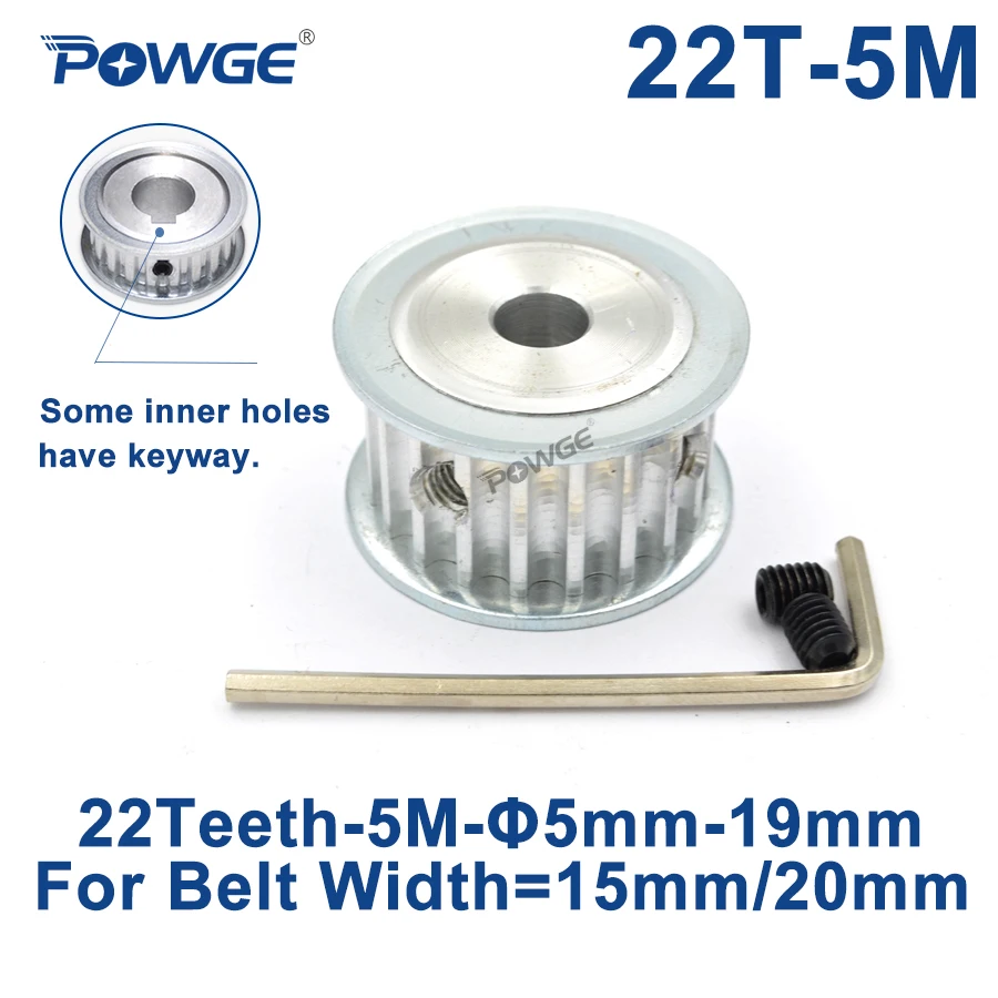 POWGE 22 Teeth HTD 5M Synchronous Timing Pulley Keyway Bore 8/10/12/14/15/16/17/18/19/20mm for Width 15/20mm HTD5M 22Teeth 22T |
