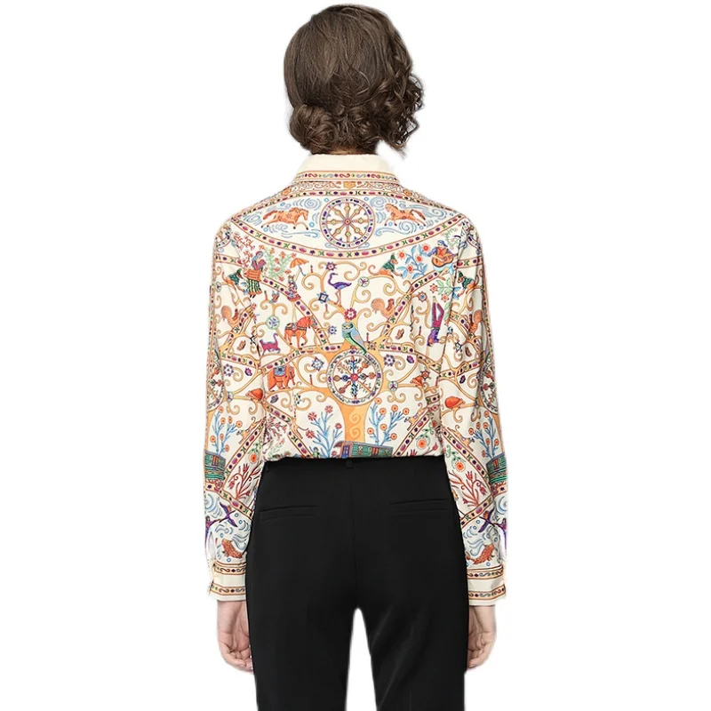 

2021 New Spring Women Runway Blouses Long Sleeve Elegant Turn Down Collar Vintage Office Shirts Plus Size Blusas Tops