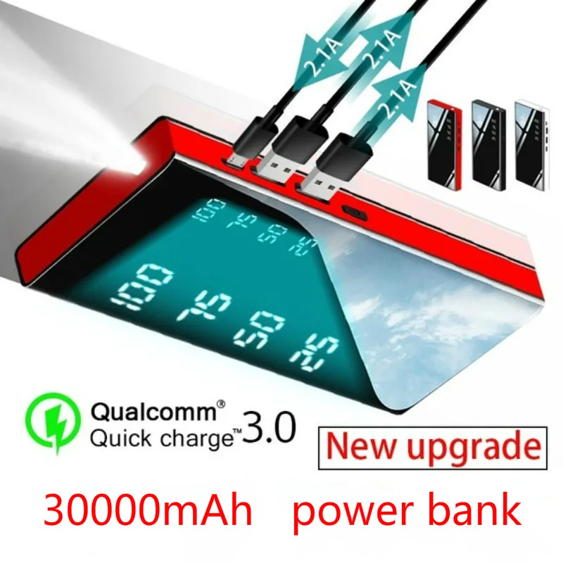 30000mAh Портативное зарядное устройство внешний аккумулятор с 2 1 A внешним