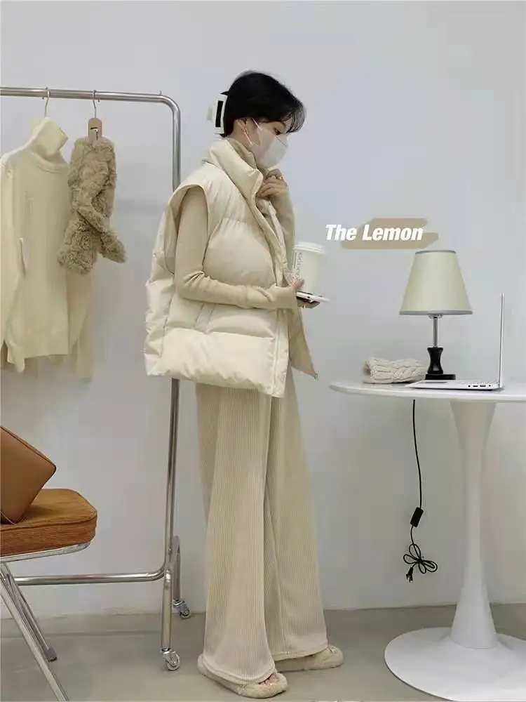 

2020 Autumn Winter New THICK Casual Straight Pants Women Female Drawstring Loose Knitted Wide Leg Pants Casual Trousers