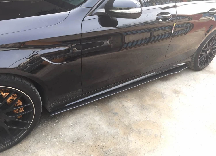 2 шт./компл. углеродного волокна боковой двери юбки тела фартуки для Mercedes Benz C класса W205 C63 AMG купе- FRP черный