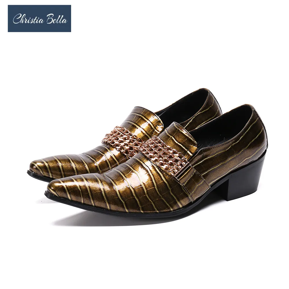 Итальянские мужские туфли для вечевечерние с острым носком и цепочкой | Обувь