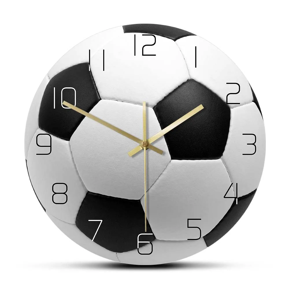 

Черно-белые настенные часы с принтом футбольного мяча для мальчиков комнаты Спорт домашний декор футбольные фанаты эксклюзивные современные бесшумные настенные часы