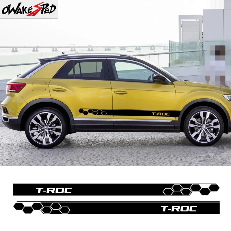 

Автомобильные спортивные полосы, дверь, боковая юбка, наклейка для Volkswagen T-ROC R line, декор кузова автомобиля, внешние аксессуары, виниловые нак...
