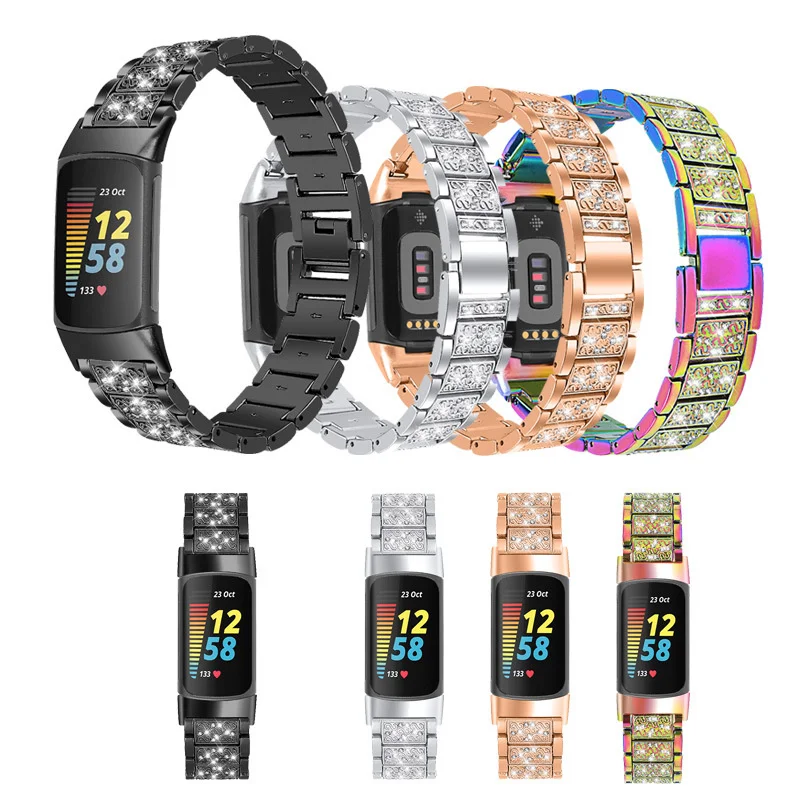 

Модный ремешок для часов подходит для Fitbit Charge 5 Charge5 Алмазный металлический ремешок Высокое качество защита от падения прочный сменный Брас...
