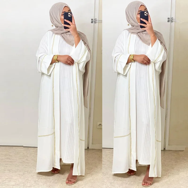 Turkish Open Cardigan Dress For Women Islamic Clothing Abaya Dubai Muslim Dresses Front Open Best Selling Caftan Marocain Lsm331