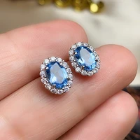 classic silver topaz stud earrings for woman 5mm7mm natural light blue topaz earrings simple topaz silver earrings