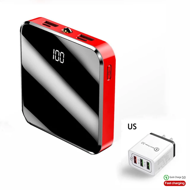 with US Plug Портативный внешний аккумулятор 20000 мАч, мини внешний аккумулятор, внешний аккумулятор, 3 порта, USB, EU Phone, быстрое зарядное устройство для смартфонов - Цвет: with US Plug