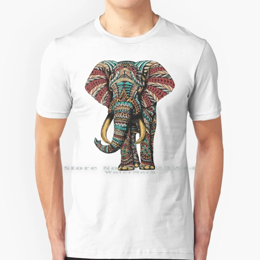 

Ornate Elephant ( Color Version ) T Shirt Cotton 6XL Elephant Bioworkz Pachyderm Ornate Patterns Mandala Sacred Geometry Hand