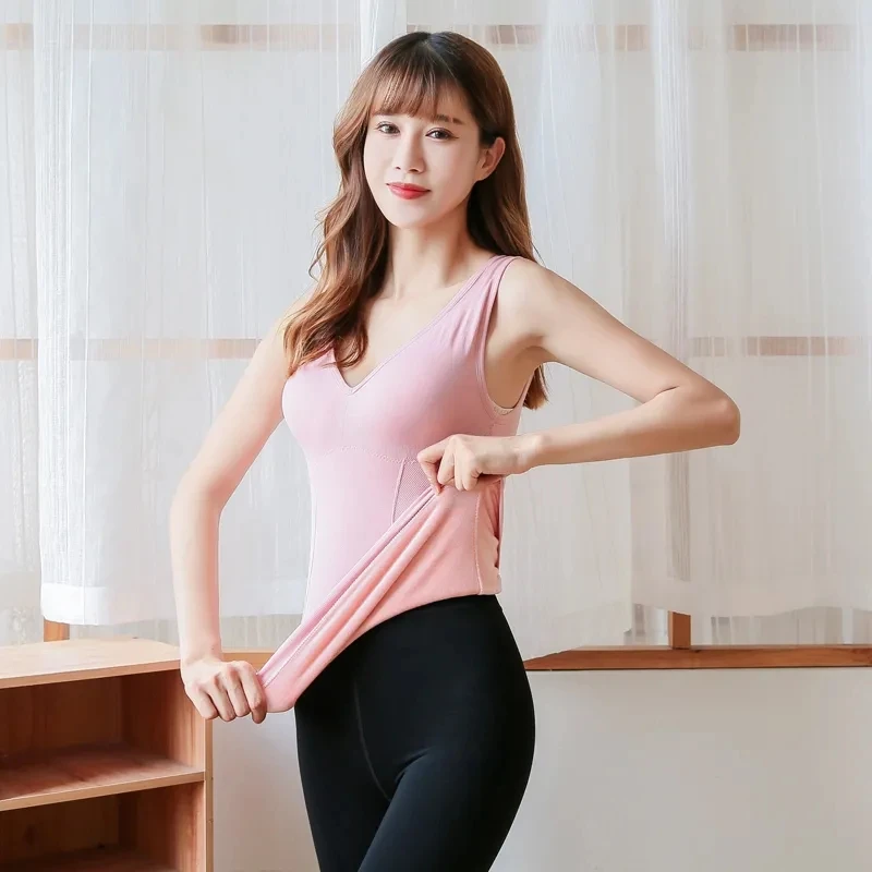 2022 Underwear Thermal Underwear Women Vest Tank Crop Top Sexy Bottoming Sling Fleece Vest Female Seamless Padded Vest