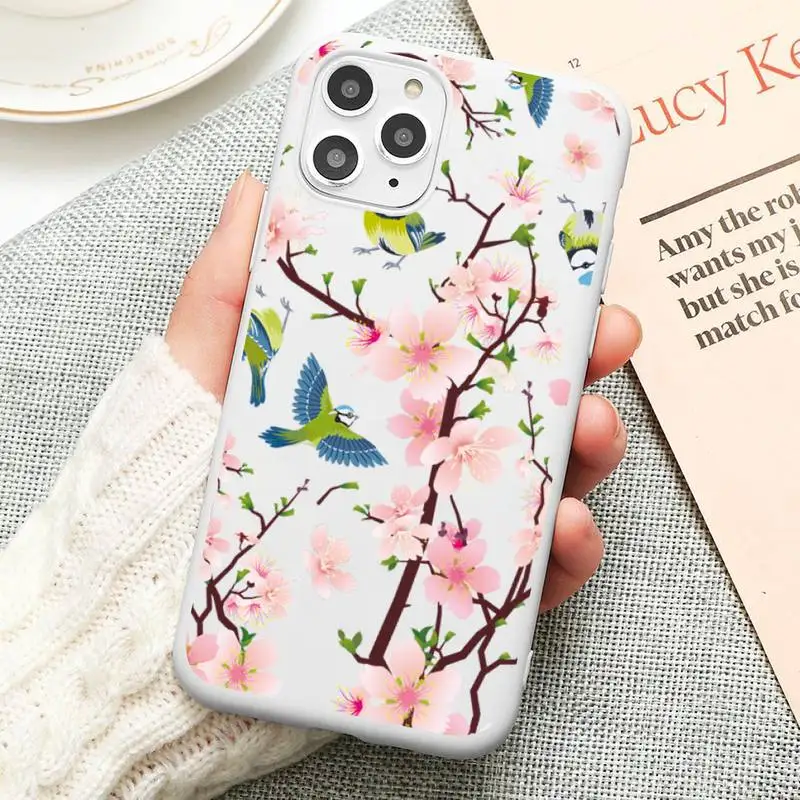 Фото Beautiful cherry blossoms birds Phone Case For iphone 12 11 Pro Max Mini XS 8 7 6 6S Plus X SE2020 XR Candy white Silicone cover Мобильные Beautiful cherry blossoms birds Phone Case For iphone 12 11 Pro Max Mini XS 8 7 6 6S Plus X SE2020 XR Candy white Silicone cover Мобильные