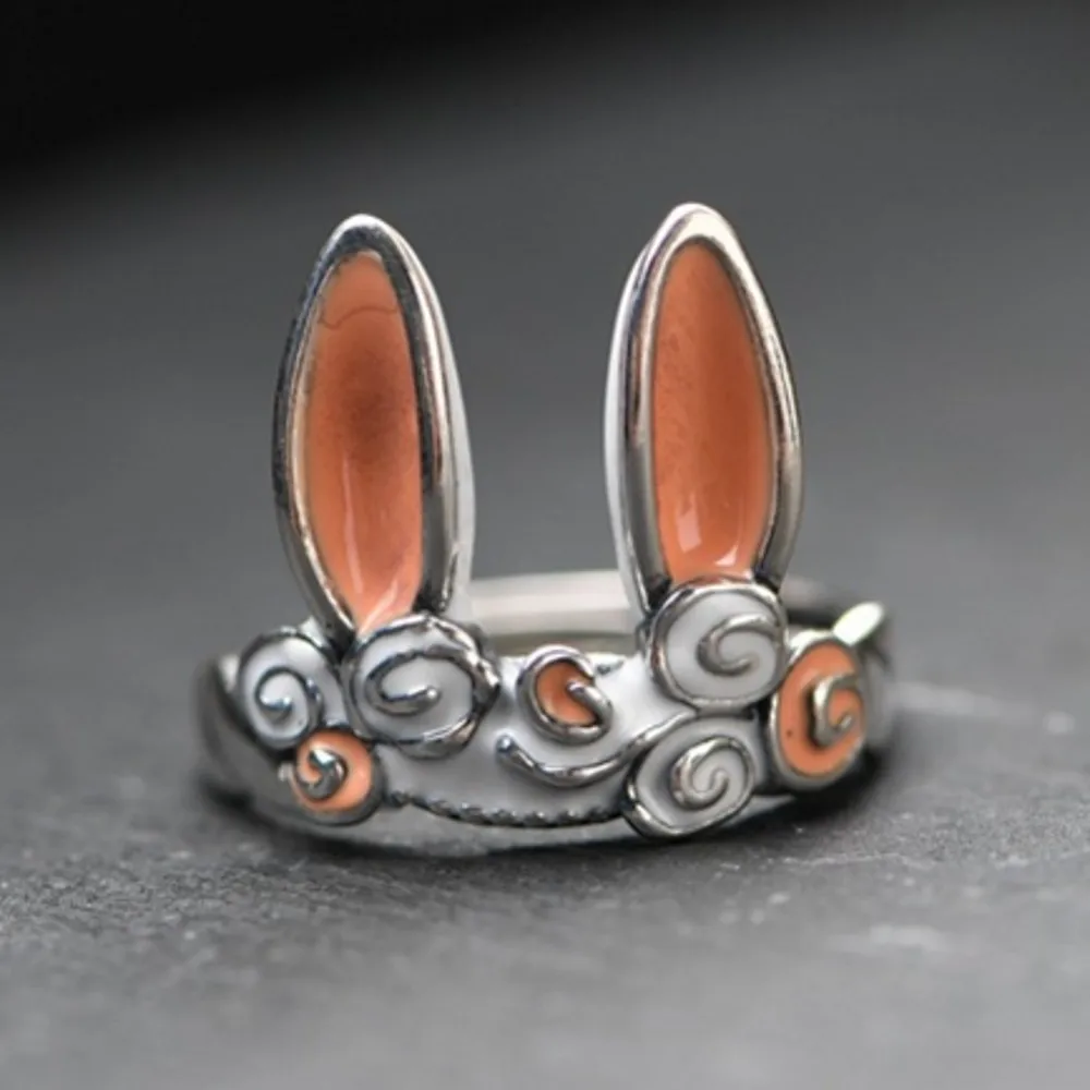 

BOCAI New Real pure S925 silver jewelry fashion dripping oil auspicious clouds rabbit creative woman ring