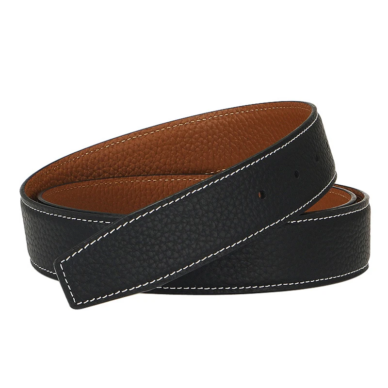

High Quality Leather Lychee Pattern Belt Strips Men's Smooth Buckle Double-sided Available Cowhide Car White Line Belt Body