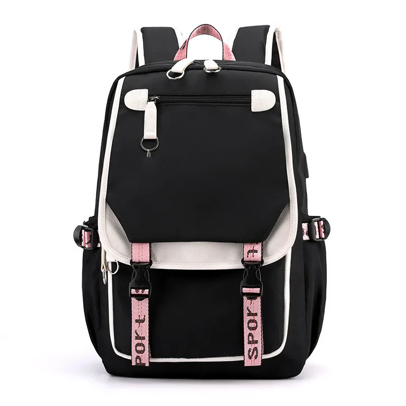 

Большие школьные ранцы для девочек-подростков, модный холщовый рюкзак для учеников и учебников черного и розового цвета для подростков