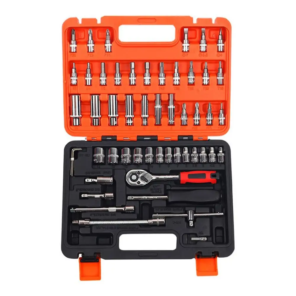 

53pcs1/4"set Car Motorcycle Repair Tool Ratchet Wrench Set Drive Socket Spanner Kit Batch Head Screwdriver Socket Set DIY Toos