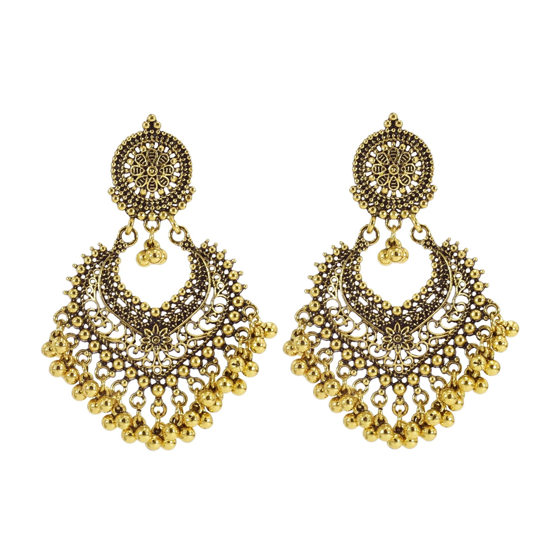 

Bohemian Ethnic Style Alloy Bell Pendant Vintage Earrings Exaggerated Tassel Hollow Carved Face-Lift Temperament Jewelry Earring