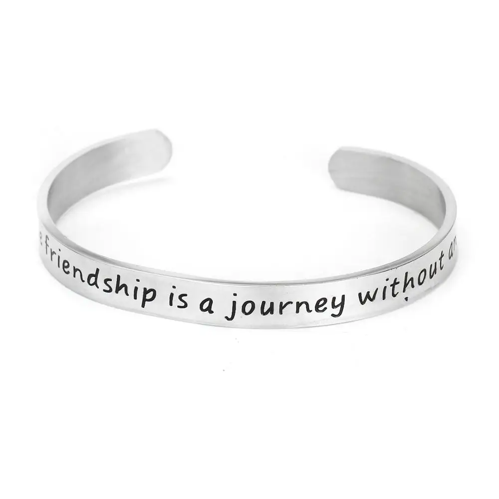 

12PC A True Friendship Is A Journey Without An End Bangles Open Cuff Stainless Steel Charm Bracelet Women Men Friendship Jewelry