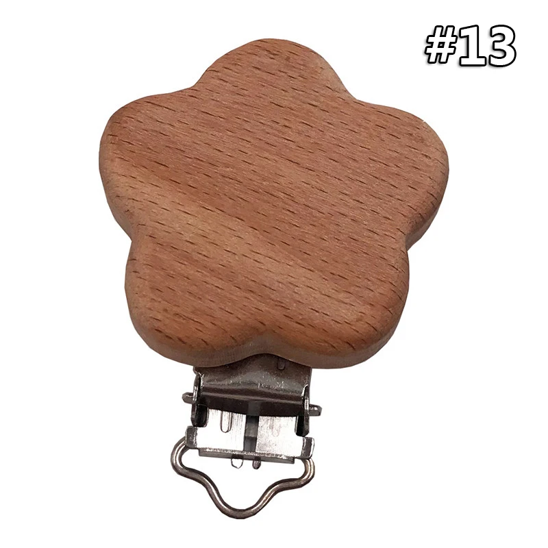 Wooden Clips 13 1 шт. детские деревянные погремушки из натурального бука, клипсы для соски, Мультяшные животные, соска, цепочка, аксессуар, зубной прорезыватель для малышей - Цвет: Wooden Clips 13