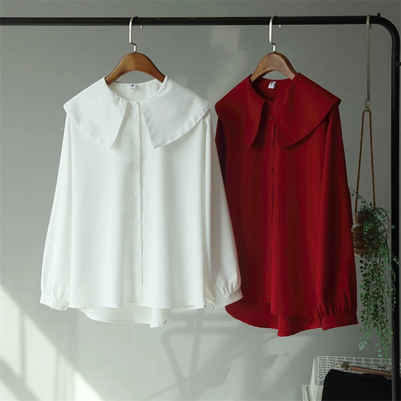 GLAUKE/Милая женская Свободная рубашка с большим воротником одноцветная