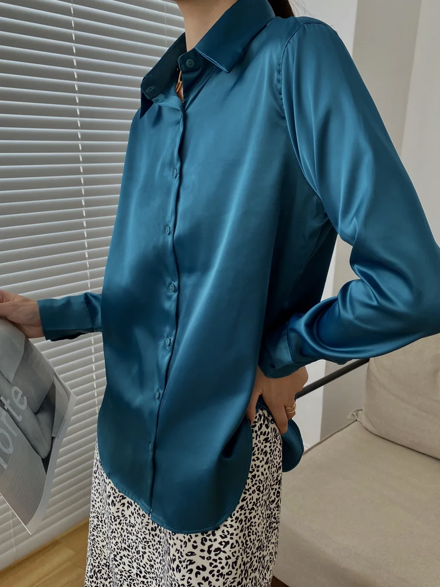 OL Single-Breasted Satin White Shirt Office Ladies High-Quality Long-Sleeved Blouse Spring Autumn Elegant Female Clothes | Женская