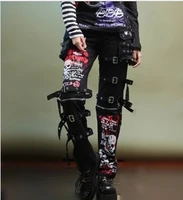 fashion mens dance clubwear punk belt buckle printed hip hop gothic skull chains pants trousers graffiti straight sz