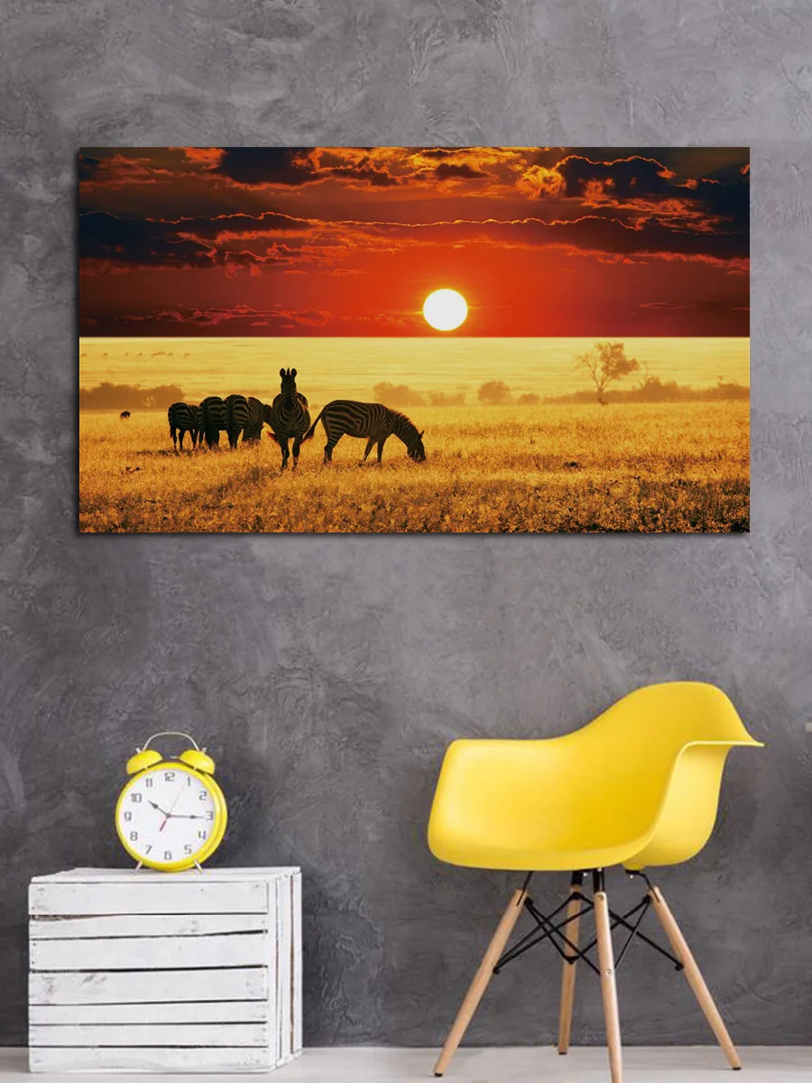 Zebra дикая природа африканская Саванна закат облака животные искусство