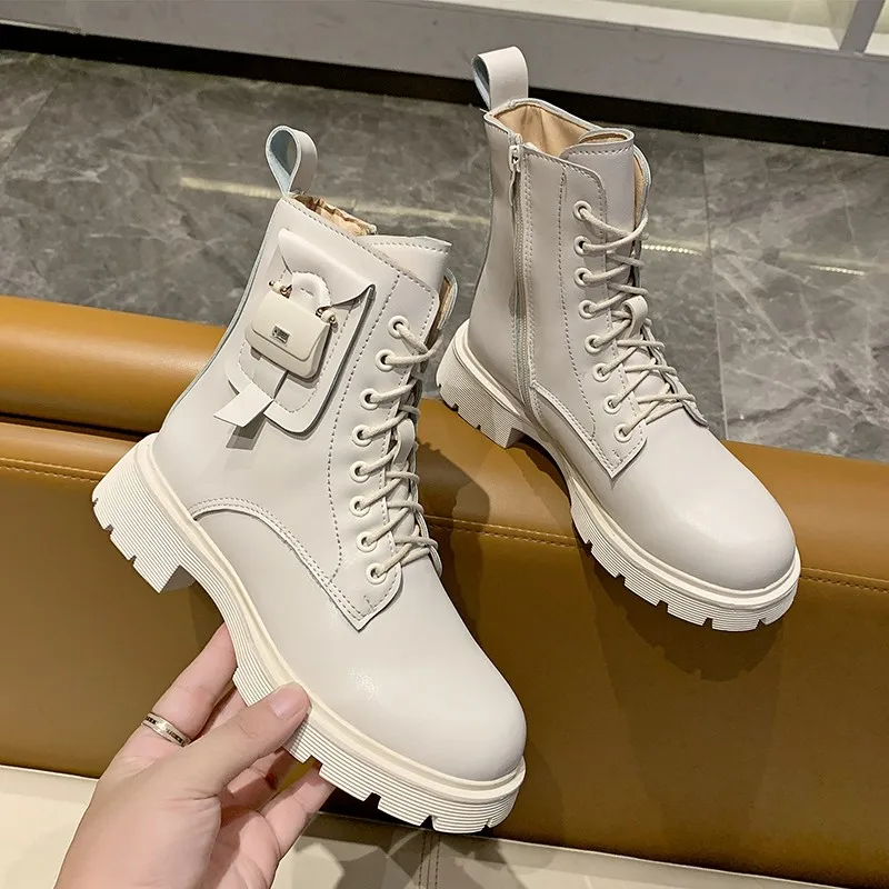 

Broadside Mini-Bag Decoration Women's Martin Boots Patent Leather Square Medium Heel Ankle Solid British Style Zip Shoes Female