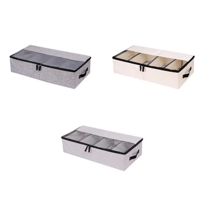 Cysincos Cotton Linen Folding Washable Storage Box Dustproof PVC Cover Shoe Organizer Boxes For Boots Underwear Socks Organizers | Дом и сад