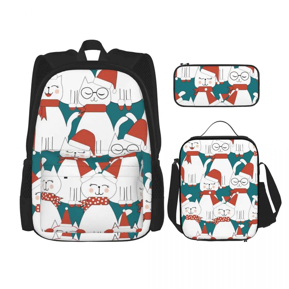 

3 Set Backpack 2021 Cute Santa Cats Backpack Shoulder Bags School Bag Mochilas Student Backpack