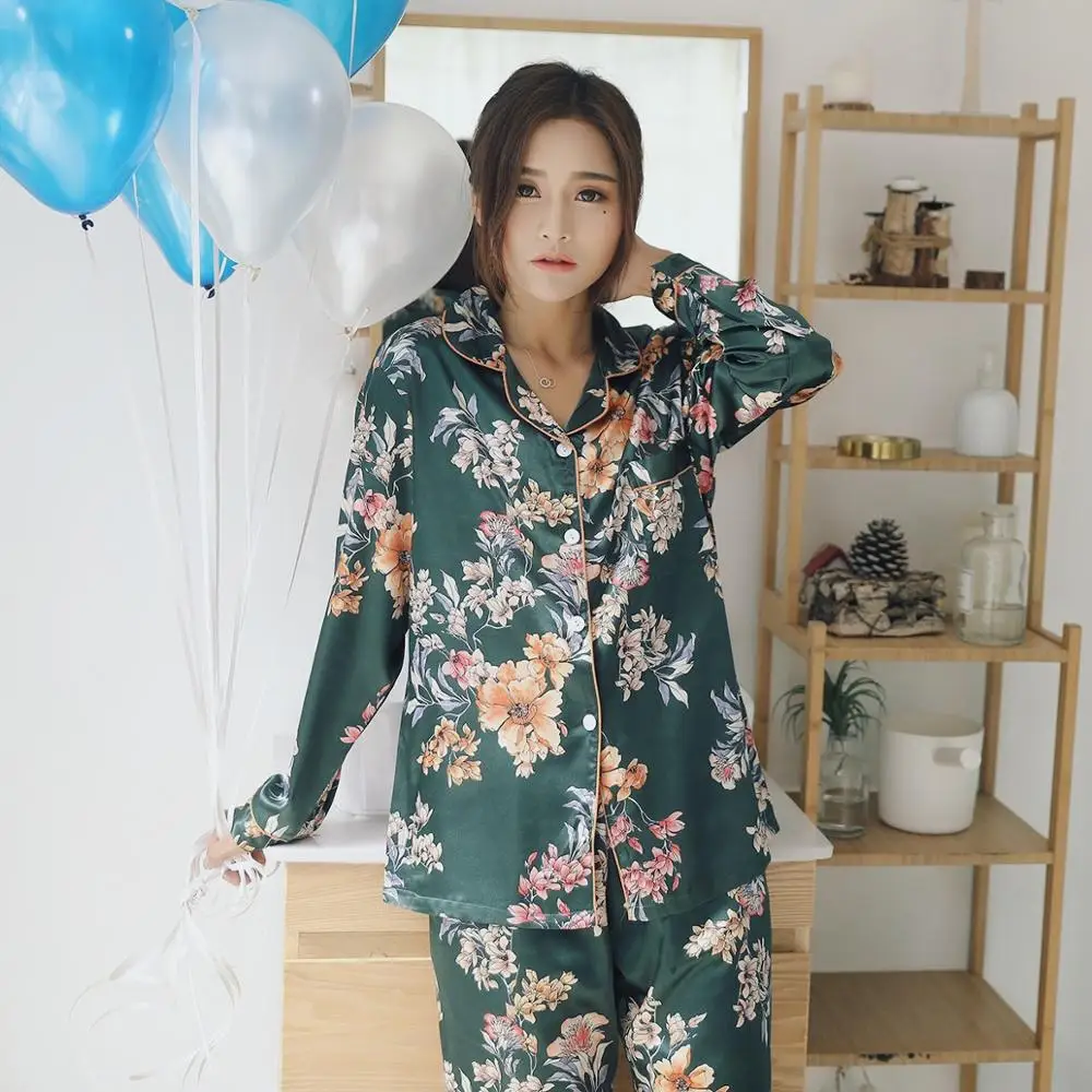 Пижамы с длинными рукавами брюки имитация шелковые пижамы женская новая милая