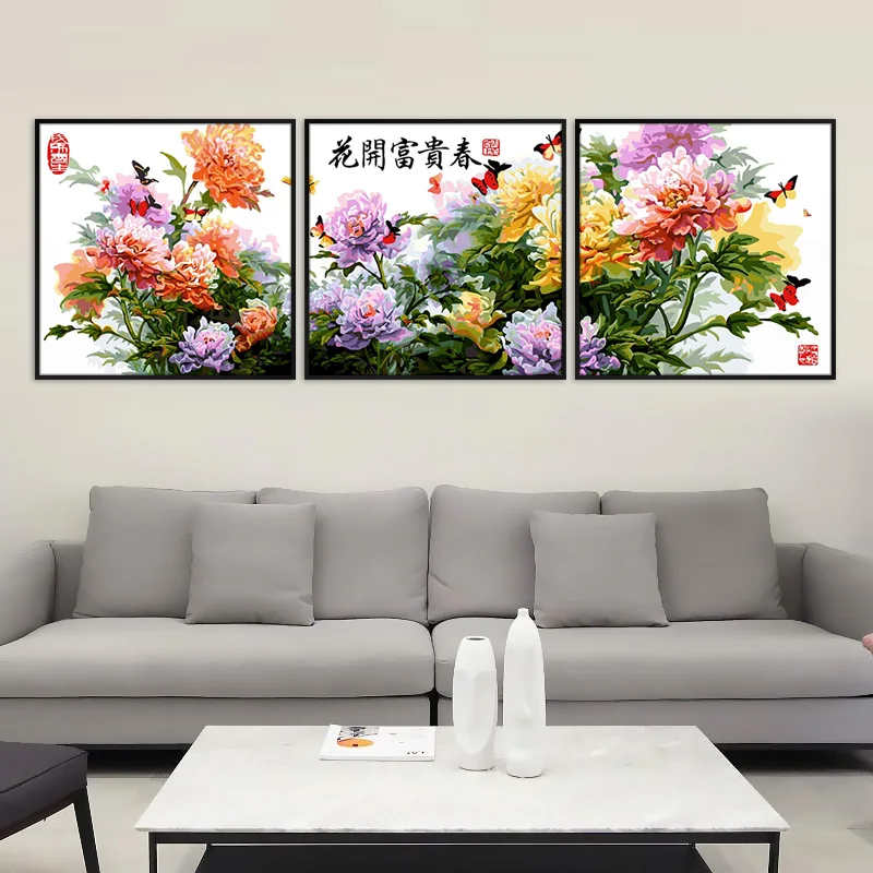 Juego de pintura al &oacute;leo por n&uacute;meros, Tr&iacute;ptico para colorear paisajes, Pintura abstracta, pegatina de pared, decoraci&oacute;n del hogar, 3 unids/set-4