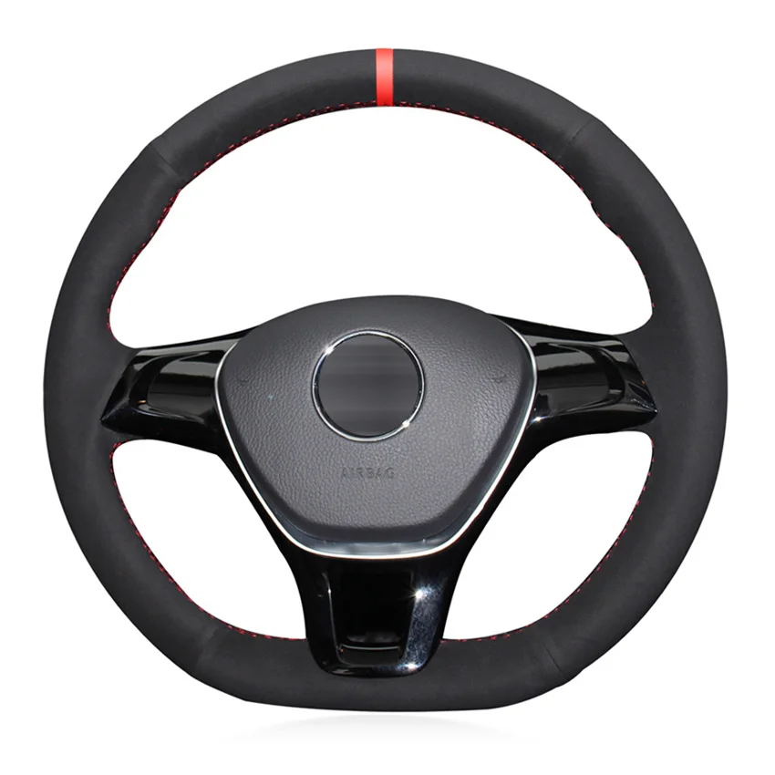 

Black Suede Red Marker Handsewing Car Steering Wheel Cover for Volkswagen VW Golf 7 Mk7 New Polo Jetta Passat B8 Tiguan Sharan