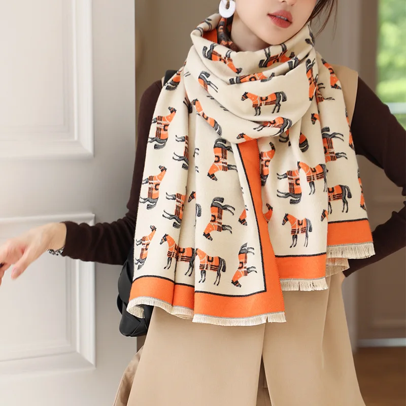 

Warm Horse Pattern Cashmere Scarf Women Hijab Lady Long Shawls And Wraps Blanket Echarpe Winter Pashmina Neckerchief Bufanda