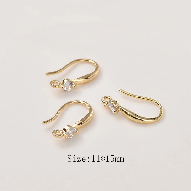 4PCS Ear Nail Hook Earrings Charm with Zircon Supplies 14k Gold Plated Charms for Jewelry Making DIY Brass Accessories - купить по